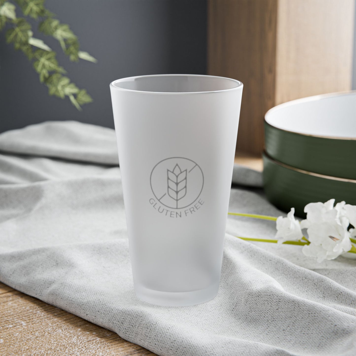 Gluten-Free Beer Glass | Frosted 16oz Pint Glass | Celiac Gift