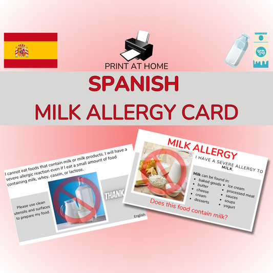Spanish Milk Allergy Card - Printable Allergy Translation Card