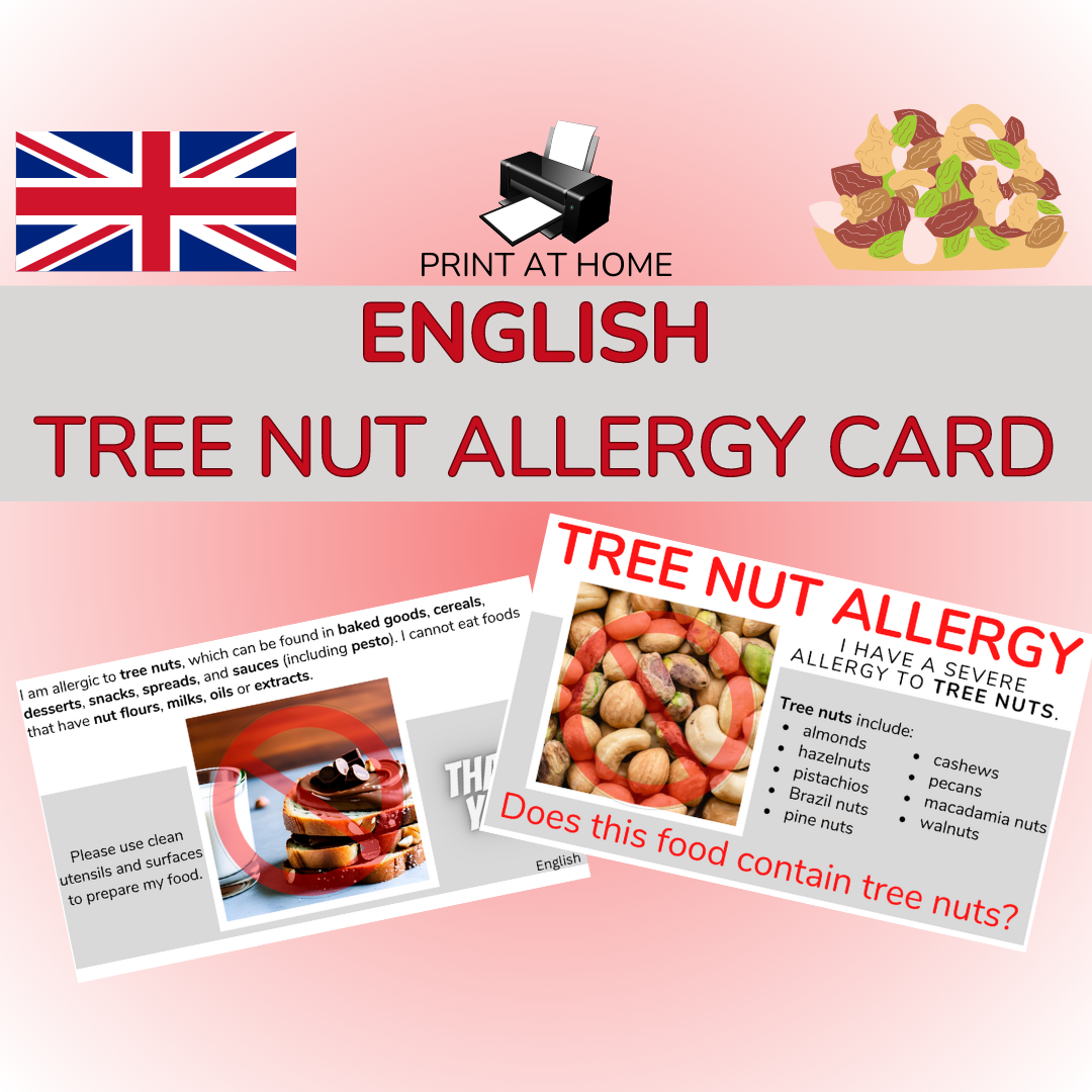English Tree Nut Allergy Card - Printable Allergy Translation Card