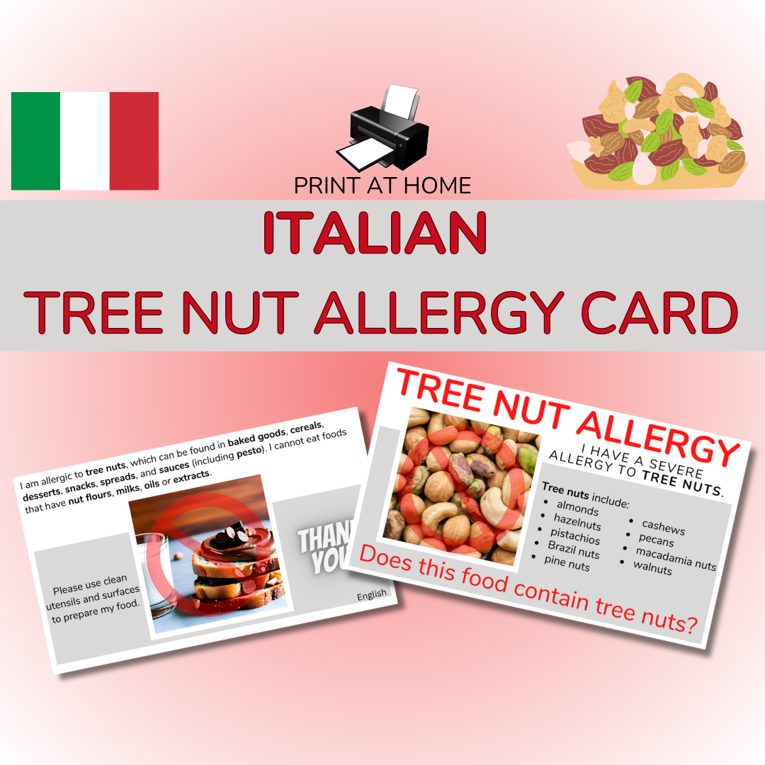 Italian Tree Nut Allergy Card  - Printable Allergy Translation Card