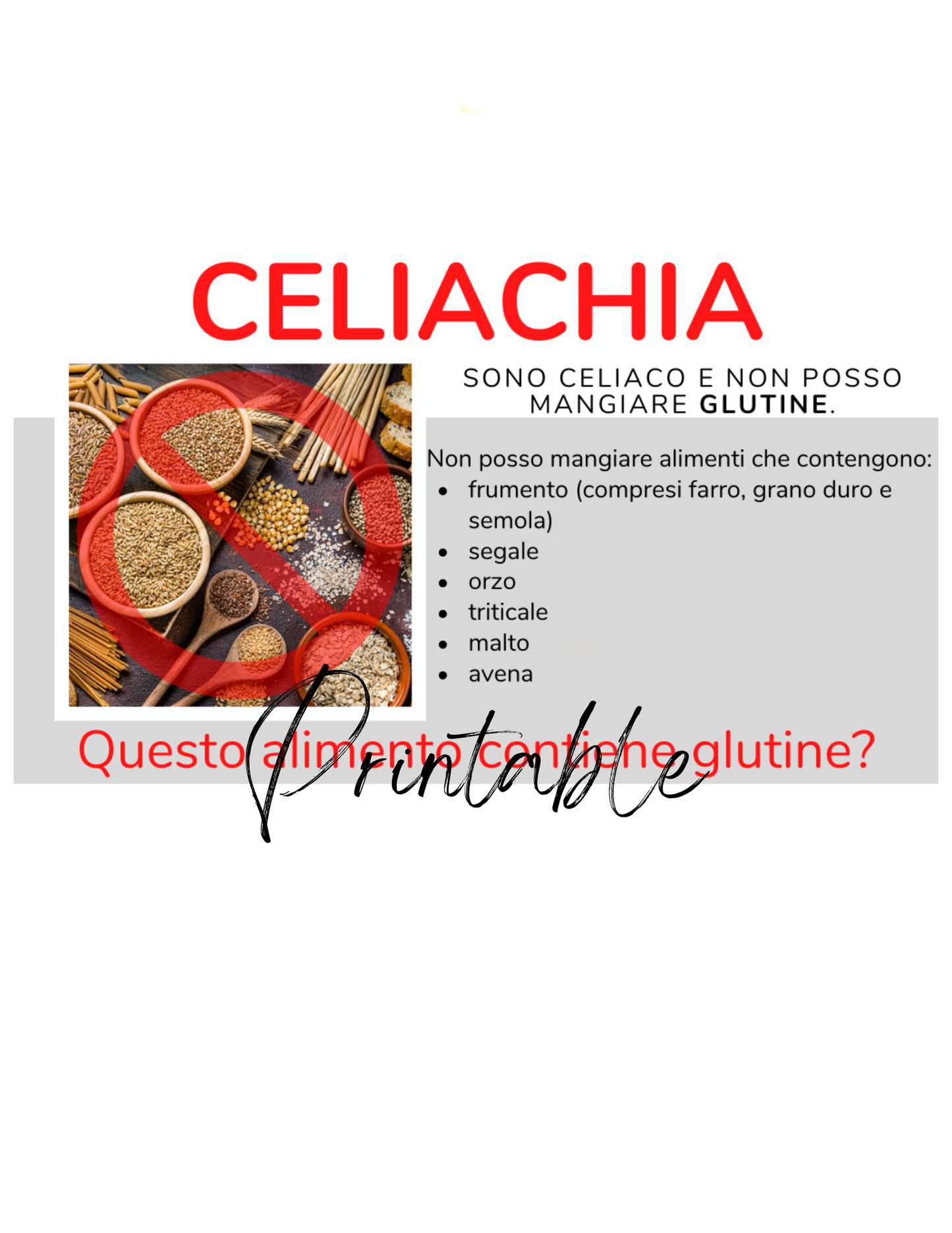 Italian Celiac Disease Card - Printable Gluten-Free Translation Card