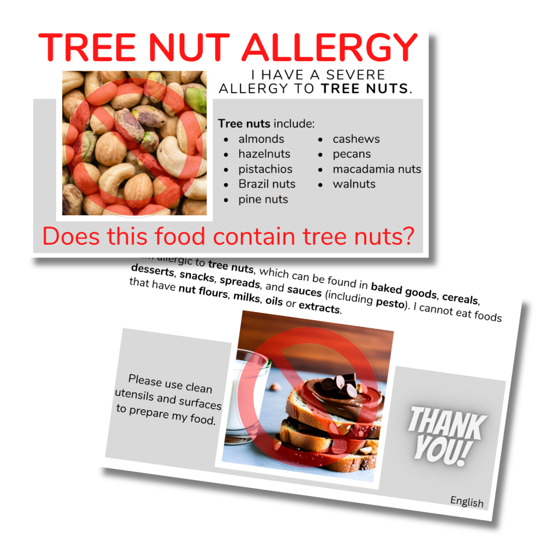 French Tree Nut Allergy Card  - Printable Allergy Translation Card