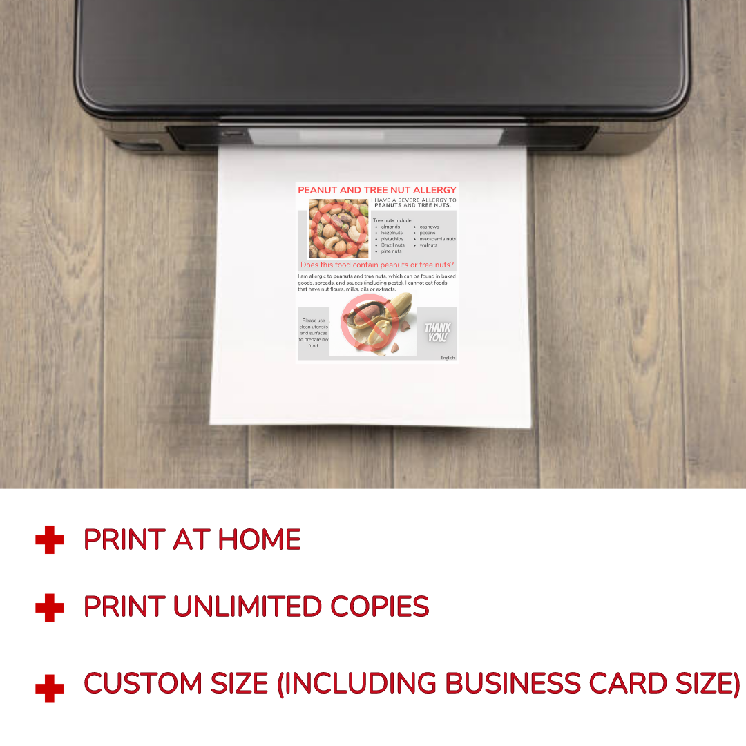 Spanish Peanut & Tree Nut Allergy Card - Printable Allergy Translation Card