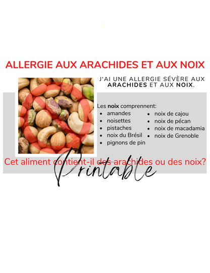 French Peanut & Tree Nut Allergy Card - Printable Allergy Translation Card