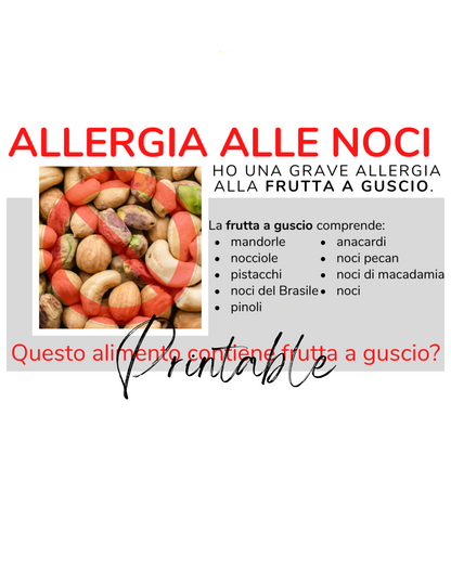 Italian Tree Nut Allergy Card  - Printable Allergy Translation Card