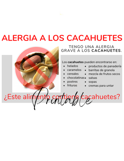 Spanish Peanut Allergy Card - Printable Allergy Translation Card