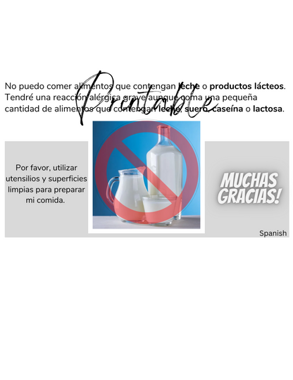 Spanish Milk Allergy Card - Printable Allergy Translation Card