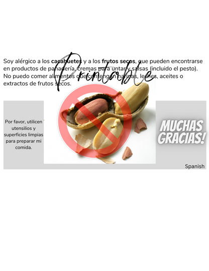 Spanish Peanut & Tree Nut Allergy Card - Printable Allergy Translation Card